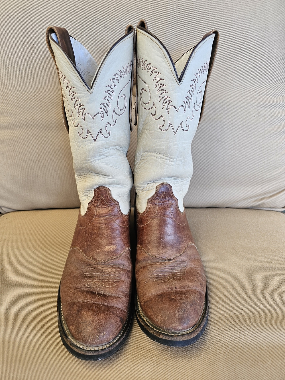Olathe Boot Co. Brown and White Two-Tone Western Cowboy Boots